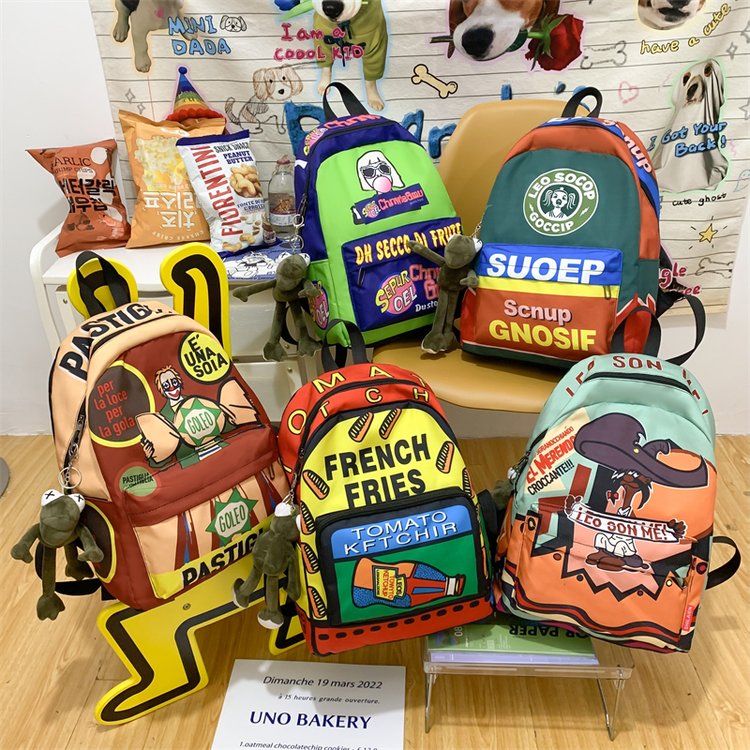 Japanese trendy brand backpack, trendy and cool men's and women's travel backpack, large capacity student school bag, cartoon graffiti travel bag