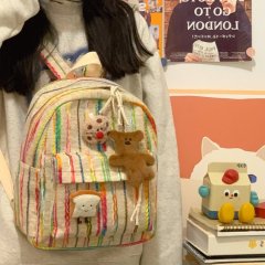 Cute large capacity ins campus striped college student personality new niche rainbow backpack casual versatile bag