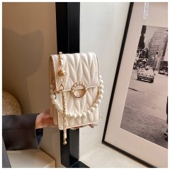 Small bag for mobile phone, new style for women, trendy summer style, versatile mini summer pearl chain crossbody bag