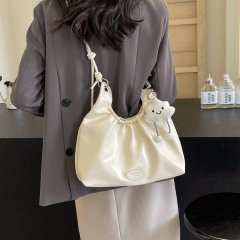 Large-capacity bag for women 2024 new casual shoulder pleated bag fashionable college student bag commuting tote bag