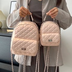 Women's PU backpack outdoor travel backpack rhombus embroidery thread versatile simple chain bag 2024 spring and summer new style