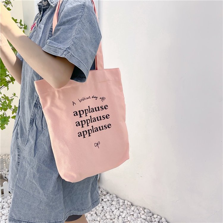 [Strawberry Jam] Pink canvas bag environmentally friendly bag portable shoulder bag versatile handbag shoulder bag college students