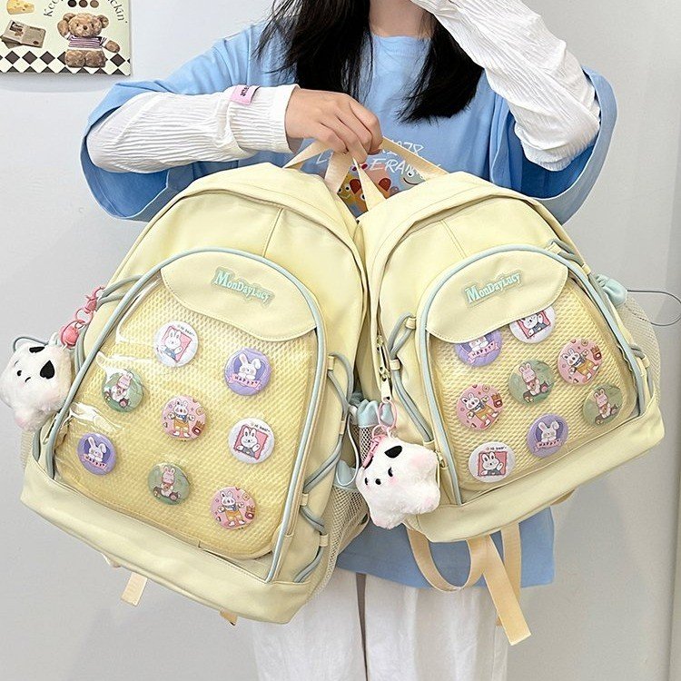 Cute, fresh and versatile small school bag, Japanese ins large-capacity student transparent pain bag, class remedial backpack,