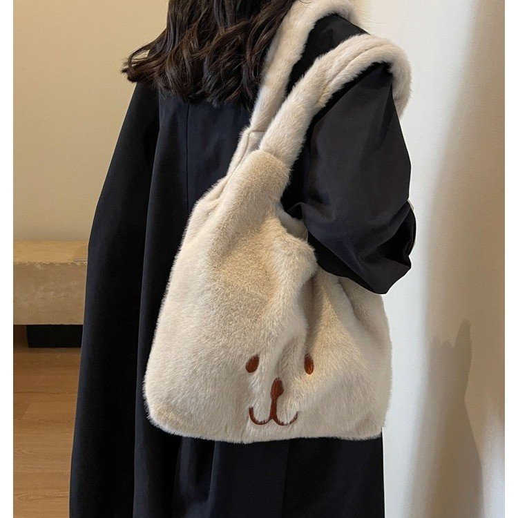 Plush Tote Bag Women's 2024 Autumn and Winter New Cartoon Cute Shoulder Bag Large Capacity Commuting Bag Furry Bag