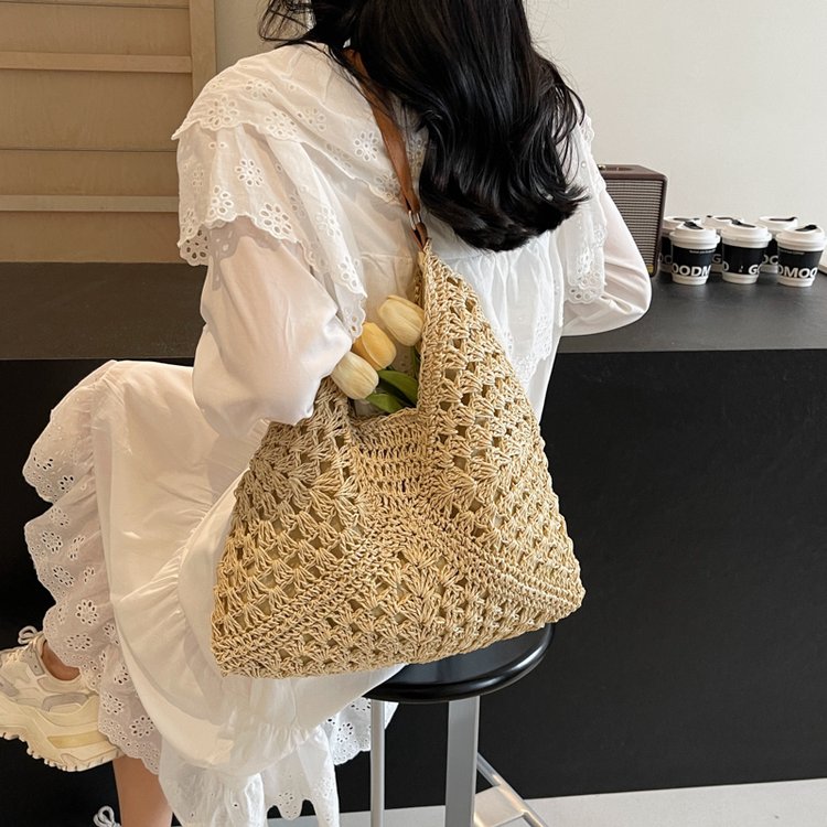 Woven bag 2024 new summer large capacity lazy style straw tote bag seaside vacation beach bag women's bag