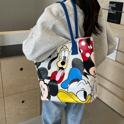 Large Capacity Canvas Bag Mickey Bag 2024 New Cute Cartoon Goofy Tote Bag Shoulder Tote Versatile Bag
