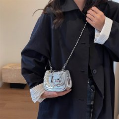 Pearl chain small bag for women 2024 new trendy popular mini bag silver high-end texture niche crossbody bag