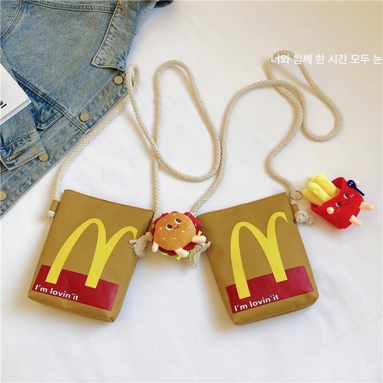New McDonald's crossbody bag, cute portable handbag, high-end canvas women's bag, mobile phone coin purse
