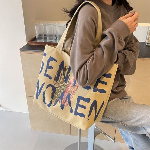 Canvas bag women's 2024 new shoulder bag casual large capacity Korean version student school bag literary and versatile handbag