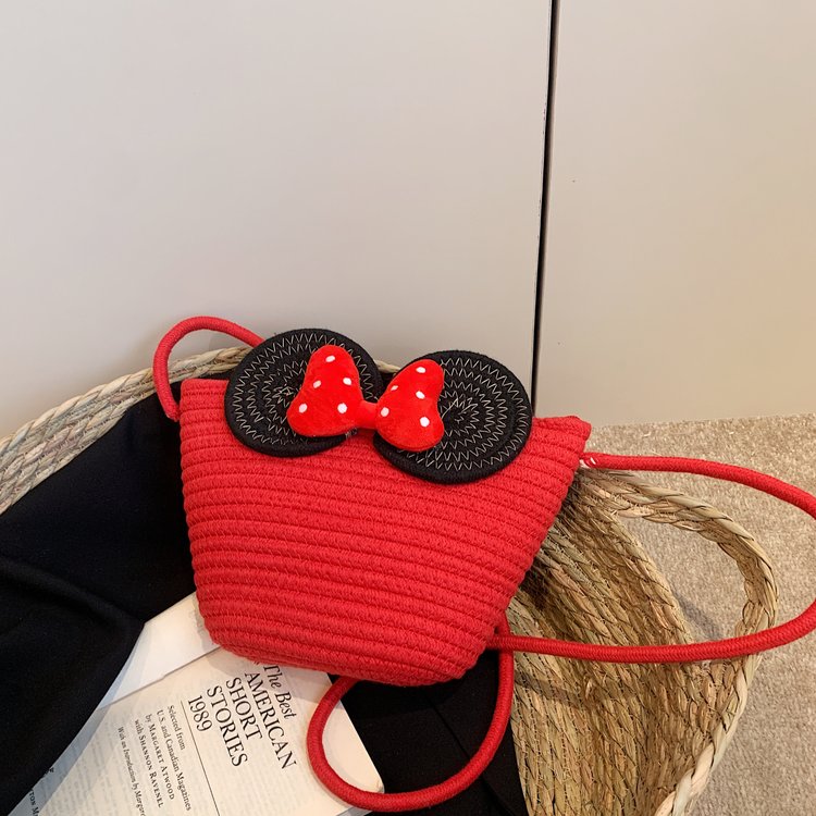 Cute Mickey Crossbody Small Bag for Women New Cartoon Cotton Woven Bag Shoulder Bag