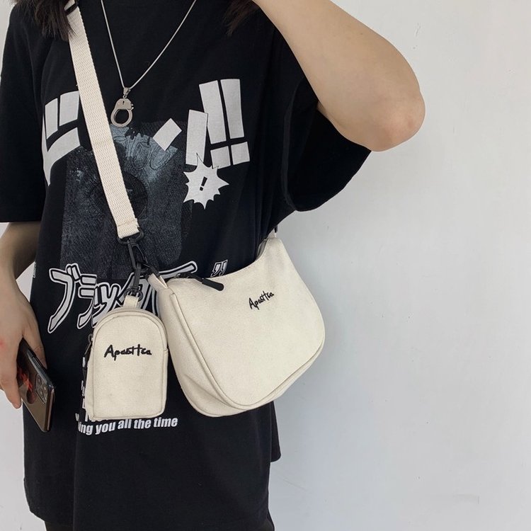 Simple canvas bag for women, fashionable commuting armpit shoulder bag, sports travel crossbody bag, casual versatile pillow bag, trendy