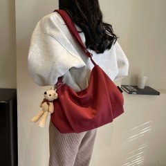 Korean style casual canvas women's bag large capacity solid color simple shoulder bag niche popular versatile fashion crossbody bag