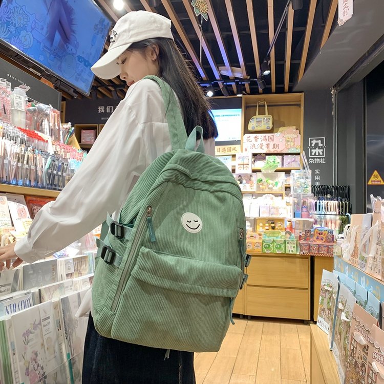 Solid color female Korean Harajuku backpack campus style junior high school and high school student schoolbag female simple corduroy double backpack