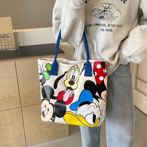 Large Capacity Canvas Bag Mickey Bag 2024 New Cute Cartoon Goofy Tote Bag Shoulder Tote Versatile Bag