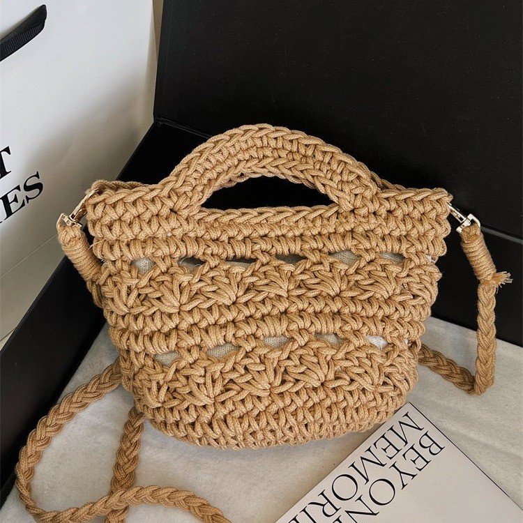 Spring new cotton cord retro portable cross-body woven vegetable basket simple women's bag