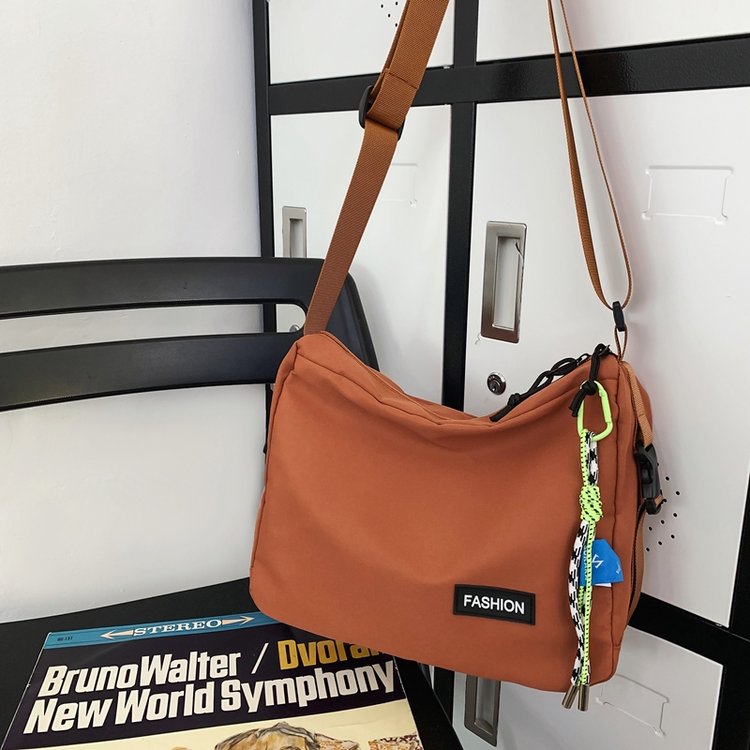 Japanese solid color workwear style nylon bag for women simple casual crossbody bag for boys tutoring shoulder bag student messenger bag