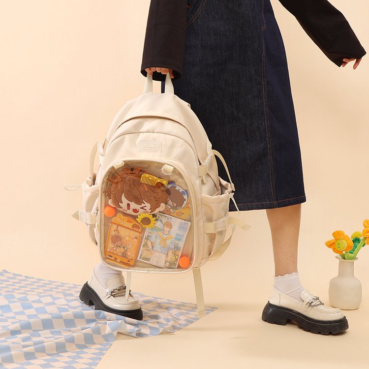 Cute college student backpack, college style transparent school bag, solid color bag, junior and high school simple niche backpack