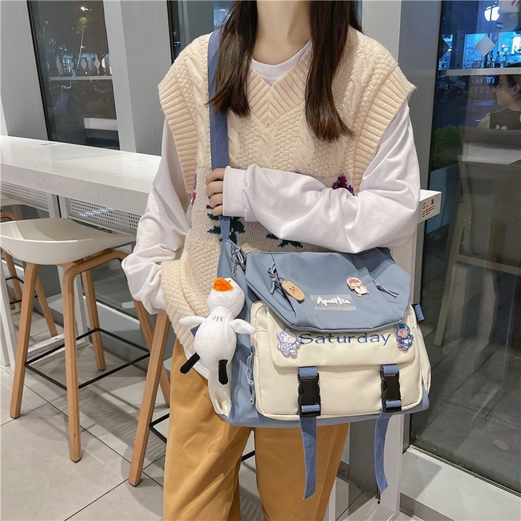 Canvas crossbody bag women's sports and leisure bag large capacity new ins trendy student schoolbag girls single backpack