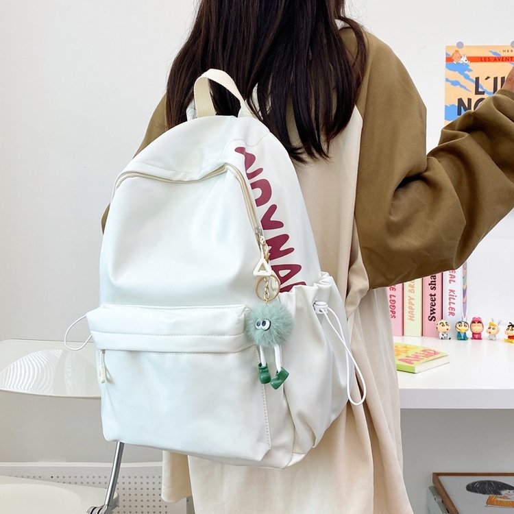 Jinyuniao simple forest style versatile contrasting letter backpack ins large capacity solid color backpack commuter school bag for women