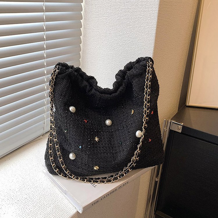 Women's new large-capacity bag is popular this summer, versatile chain shoulder bag, cloth bag, textured bucket bag