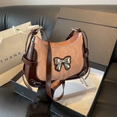 Niche design shoulder bag women's simple stitching contrasting color bow bag women's 2024 summer new crossbody bag