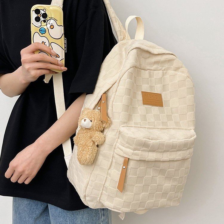 High-end schoolbags for female high school students, junior high school students, large-capacity backpacks, casual and versatile plaid girls' backpacks
