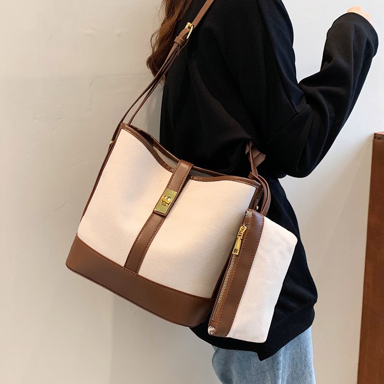 Large-capacity bag women's bag 2024 new trendy fashion versatile summer single shoulder crossbody bag canvas mother-in-law bucket bag