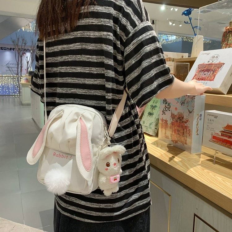 Ins style crossbody bag female student fashion little rabbit cute girl small square bag Japanese sweet canvas shoulder bag