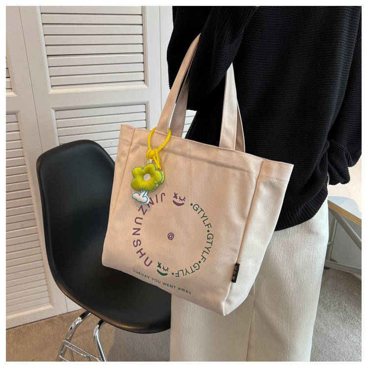 Avocado Green Canvas Bag Women's 2024 New Large Capacity Small Flower Handbag Versatile Shoulder Bag Bag Tote Bag