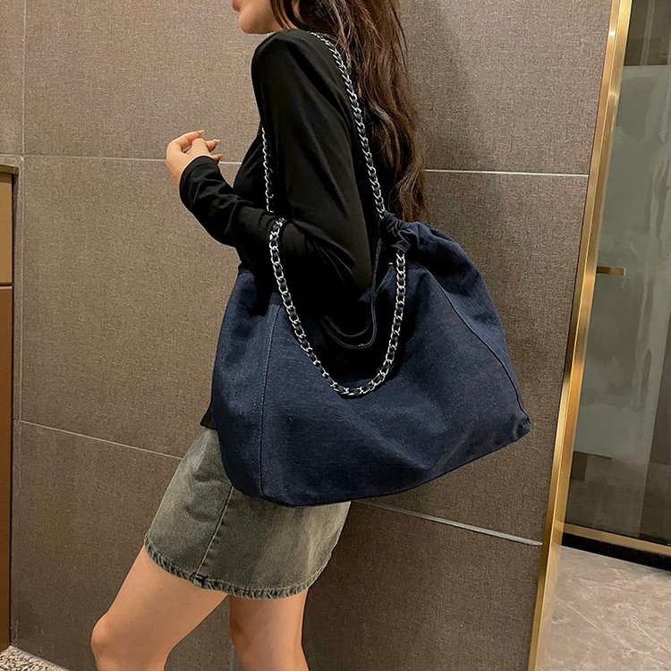 Denim bag women's large capacity new autumn versatile chain shoulder bag cloth bag high-end tote bag