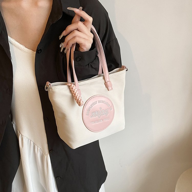 Contrast color versatile bucket bag going out ins small tote bag nylon cloth bag 2024 new fashion portable crossbody bag for women