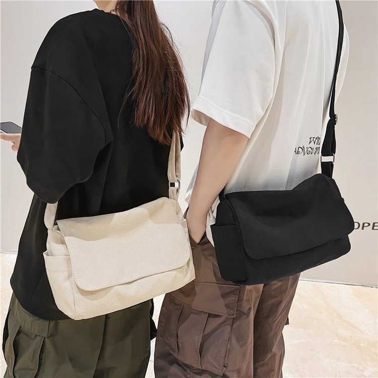 Japanese simple solid color literary and artistic versatile college style ins single shoulder crossbody bag women's Oxford niche Korean version messenger bag