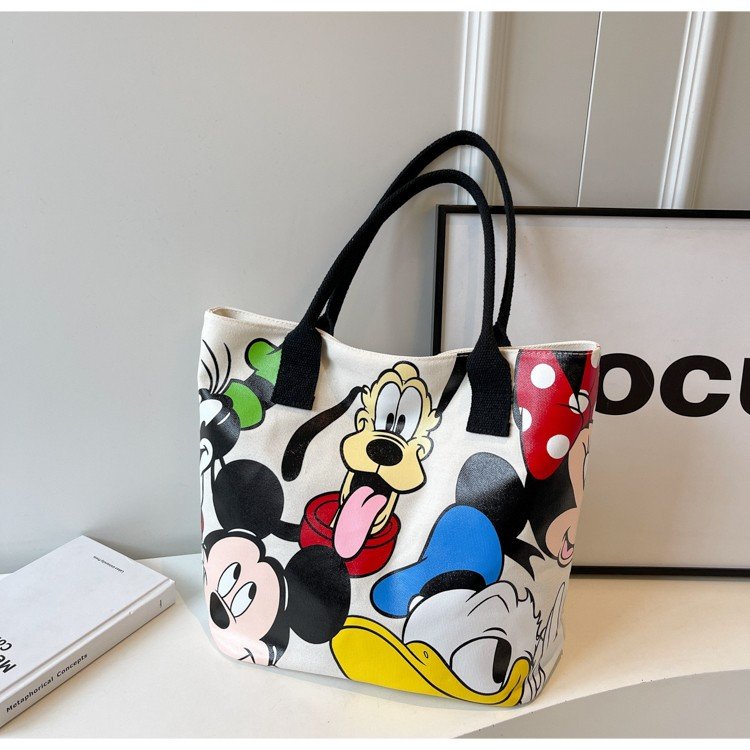 Large Capacity Canvas Bag Mickey Bag 2024 New Cute Cartoon Goofy Tote Bag Shoulder Tote Versatile Bag