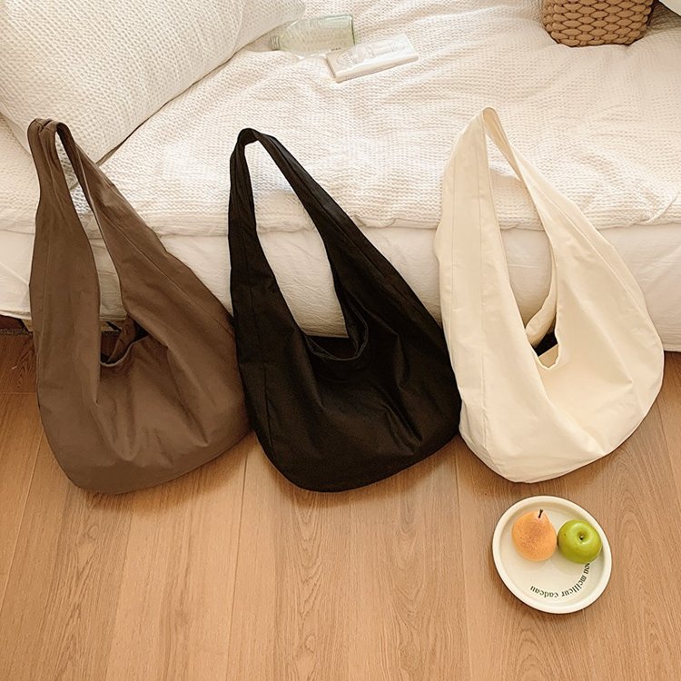 Korean version of the new single-shoulder large-capacity women's canvas bag tote bag simple solid color shopping bag texture retro bag