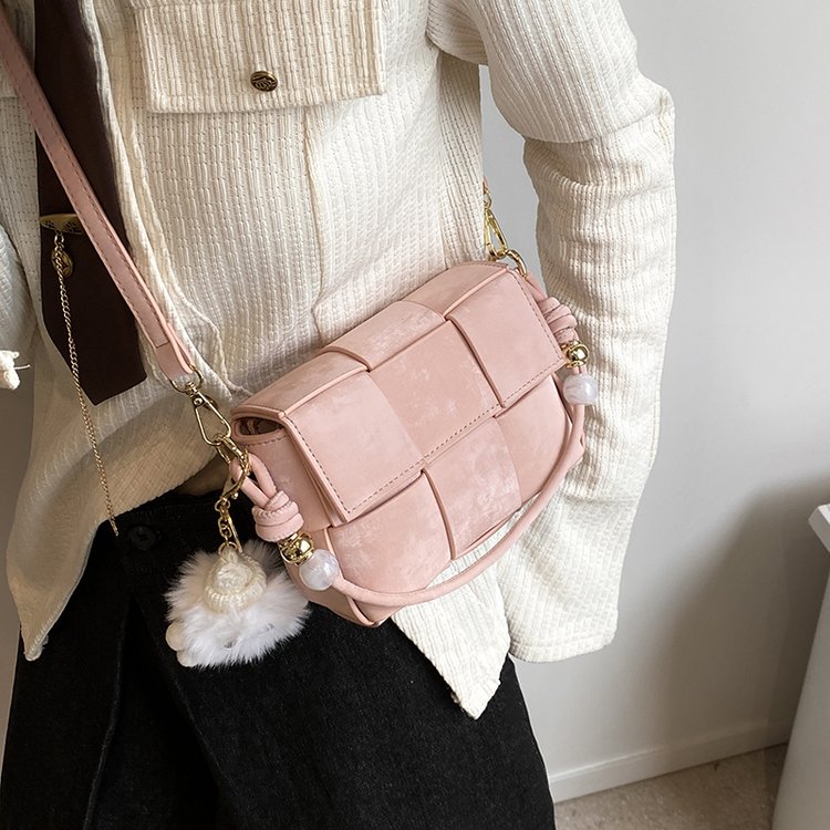 Women's bags 2024 new trendy high-end fashion versatile one-shoulder crossbody bag autumn and winter woven handheld small square bag