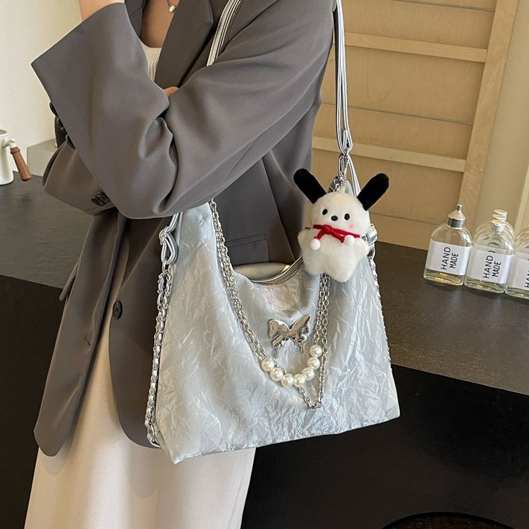 Silver Tote Bag Women's 2024 New Large Capacity Design Multifunctional Backpack College Student Class Backpack