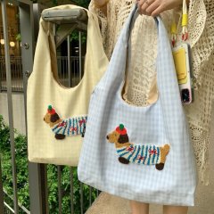 Korean version ins cute girl tote bag 2024 new embroidered dog armpit bag high-end versatile shoulder bag
