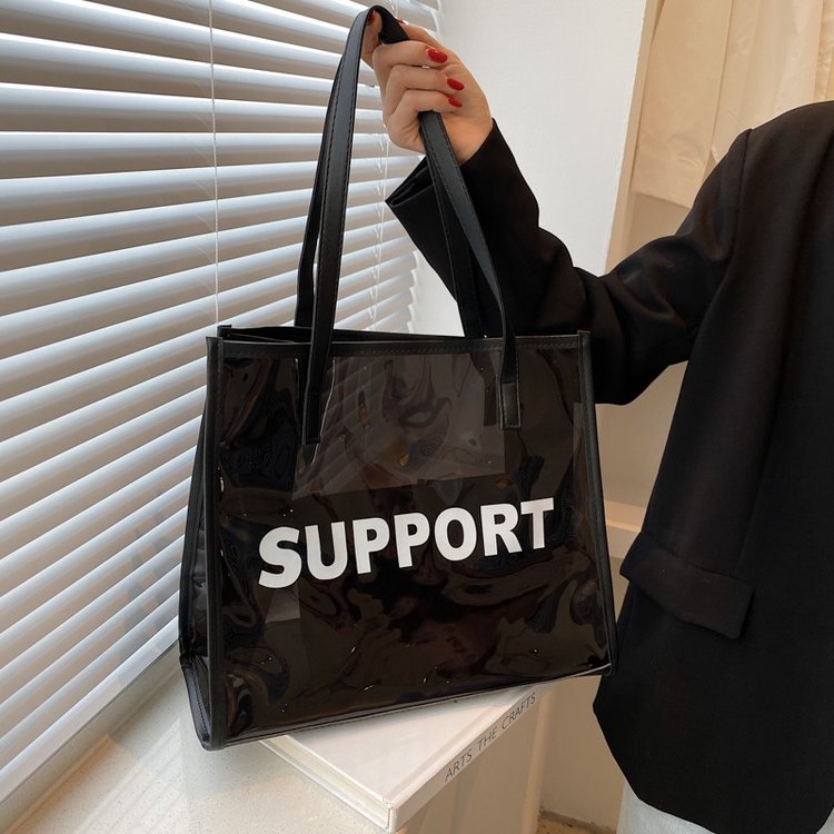 Autumn Transparent Bag 2024 New Trendy Internet Celebrity Fashion Shoulder Women's Bag Casual and Versatile Commuting Jelly Tote Bag