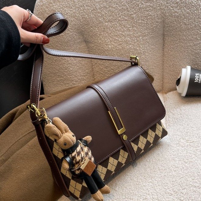 New European and American style large-capacity plaid shoulder bag, fashionable, simple, foreign-style, high-end crossbody bag for women