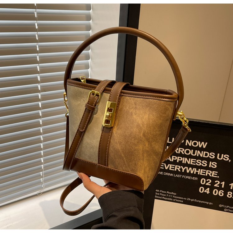 2024 winter retro high-end casual bucket bag women's new style shoulder bag niche crossbody bags bags