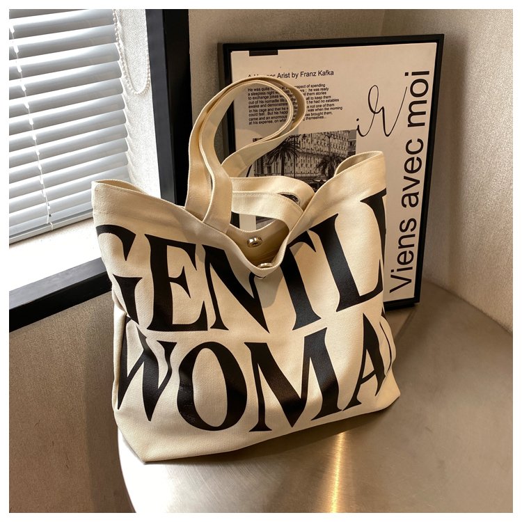 Simple letter canvas bag women's single shoulder European style literary Korean style ins large capacity student class bag summer
