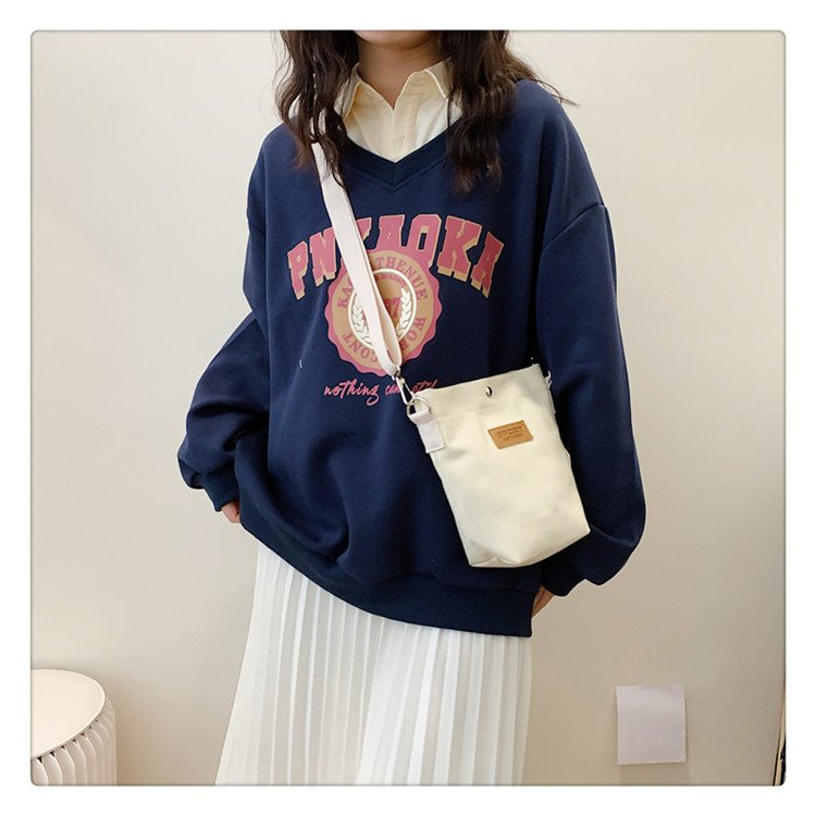 Japanese trendy canvas bag women's small bag 2024 new casual versatile shoulder bag vertical lightweight mobile phone crossbody bag