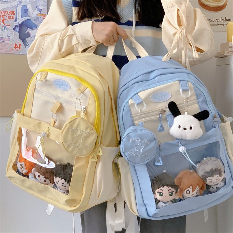 Girls' cute backpacks with contrasting colors, Korean style school bags for middle and high school students, ins-style high-looking large-capacity backpacks