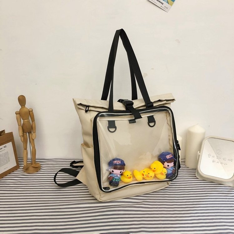 Pain bag large capacity backpack female Japanese ins internet celebrity girl transparent backpack rolled mouth multi-functional school bag baby bag