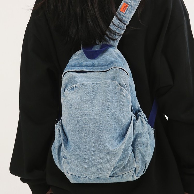New versatile retro simple washed denim large capacity female student casual backpack Japanese style literary backpack