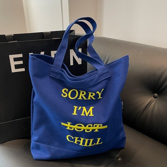 Embroidered Bag Women's New Klein Blue Versatile Shoulder Crossbody Bag Large Capacity Multi-compartment Canvas Tote Bag