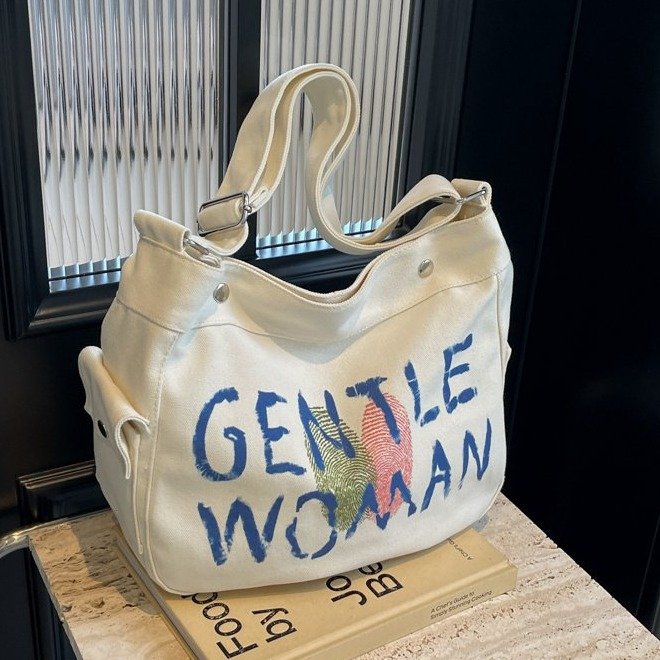 Fashionable casual canvas bag for women 2024 new style high-end versatile cross-body bag simple large-capacity shoulder bag