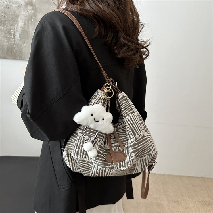 Korean style fashion striped knitted fabric backpack women's bag 2024 new high-end armpit bag versatile shoulder bag