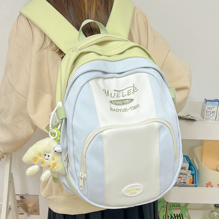 High-looking ins style niche contrasting color backpack junior high school student high school college student schoolbag female lightweight travel backpack