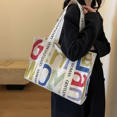 Large-capacity canvas bag for women's summer outing, short-distance travel bag, casual work commuting tote bag, hand-held shopping bag